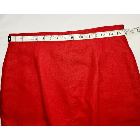 Baxter and Wells Women 12 Long Linen Blend Lined Zip Back Slit Pencil Red Skirt - Picture 8 of 10